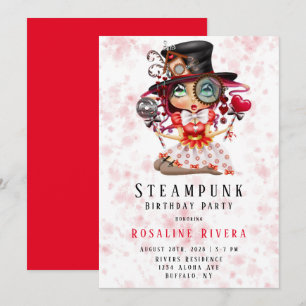 Steampunk Pretton Girl Födelsedagsfest inbjudan