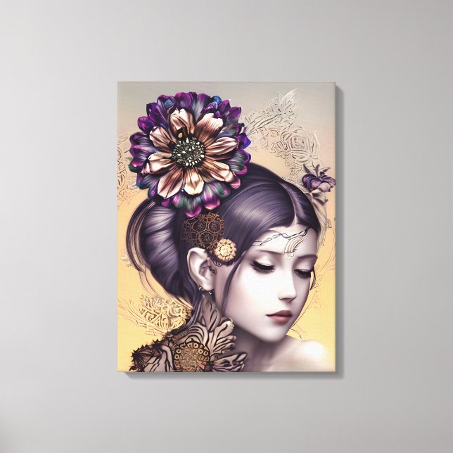 Steampunk Princess med Färgad Flower Canvastryck (Framsida)