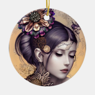 Steampunk Princess med Färgad Flower Julgransprydnad Keramik