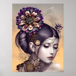 Steampunk Princess med Färgad Flower Poster