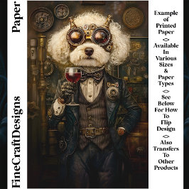 Steampunk Pudel Hund Dricker Vin CP3 Hantverks Pap