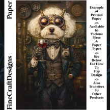 Steampunk Pudel Hund Drinking Vin CP3 Craft Papper