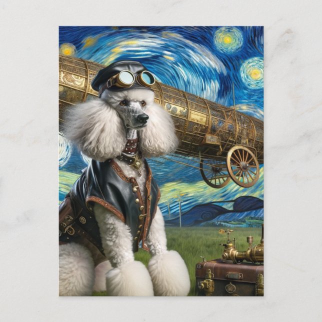 Steampunk Pudel Pilot Van Gogh Vykort (Framsida)