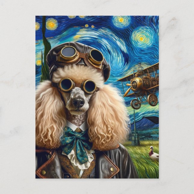 Steampunk Pudel Van Gogh Vykort (Framsida)
