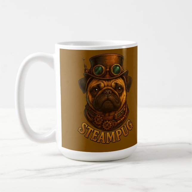 Steampunk Pug Retro vintage design "Steampug" Kaffemugg (Vänster)