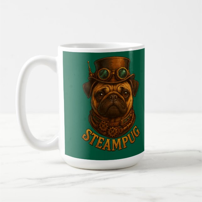 Steampunk Pug Retro vintage design "Steampug" Kaffemugg (Vänster)