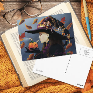 Steampunk Pumpkin Witch Vykort