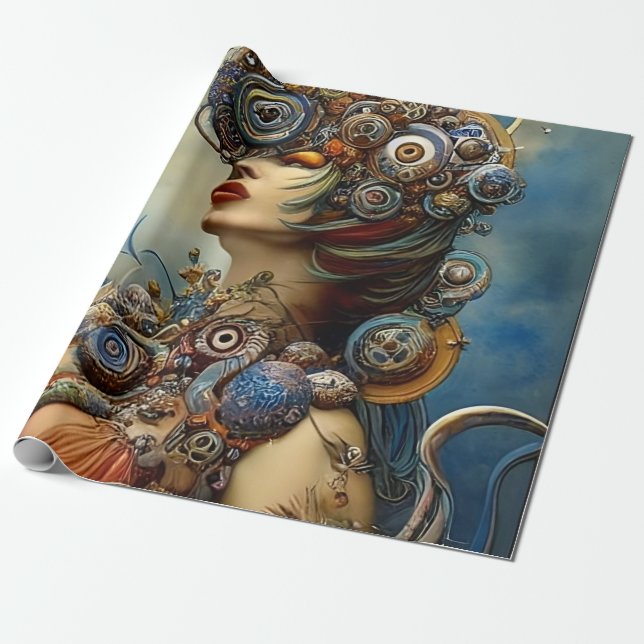 Steampunk Queen Art Wrapping Papper Presentpapper (Utrullad)