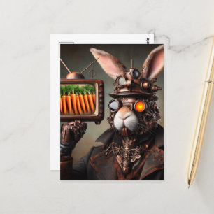 Steampunk Rabbit Man Vintage TV Carrots Skärm Vykort
