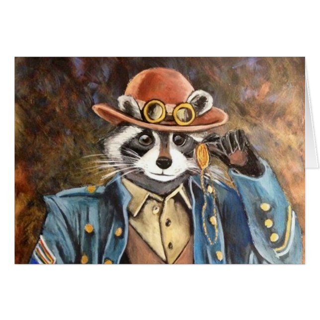 Steampunk Raccoon Hälsningskort (Framsidan Horizontal)