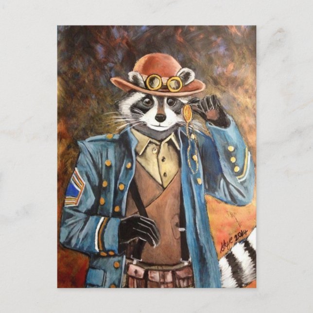 Steampunk Raccoon Vykort (Framsida)
