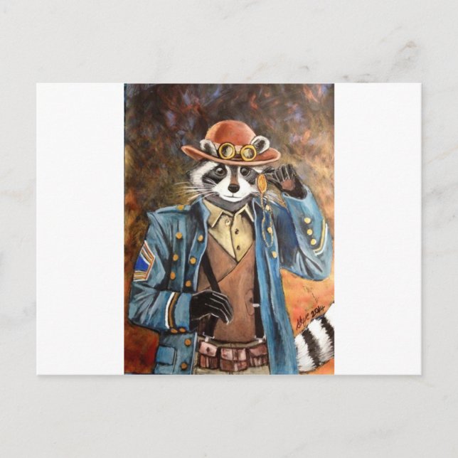 Steampunk Raccoon Vykort (Framsida)