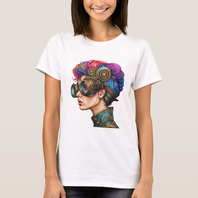 Steampunk Rainbow Hair Porträtt T Shirt (Framsida)