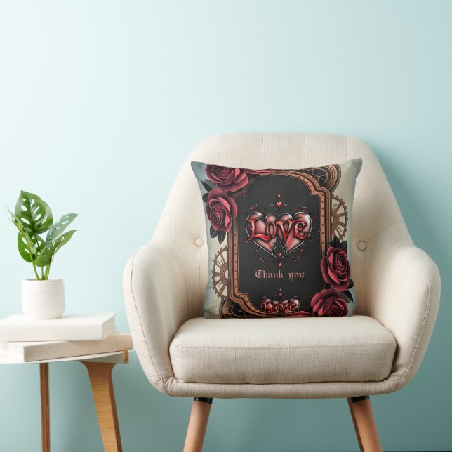 Steampunk Ram med Röd ros och växlar Kudde (Stol)