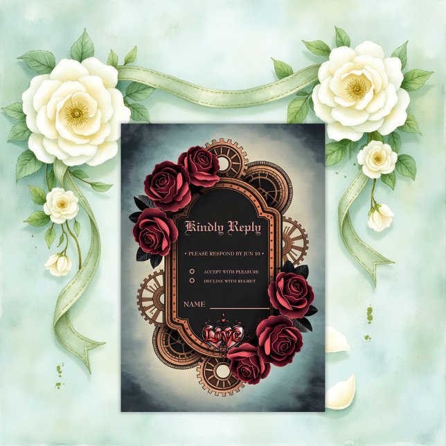 Steampunk Ram med Röd ros och växlar OSA Kort (Skapare uppladdad)