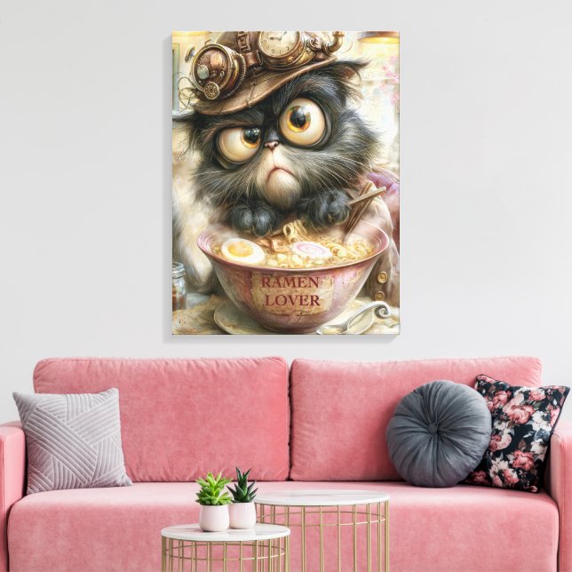Steampunk Ramen Katt Finkonst Stor Canvastryck (Insitu (Vardagsrum))
