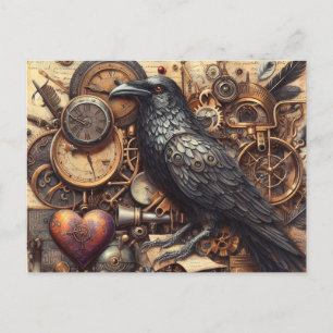 Steampunk Raven Collage Vykort