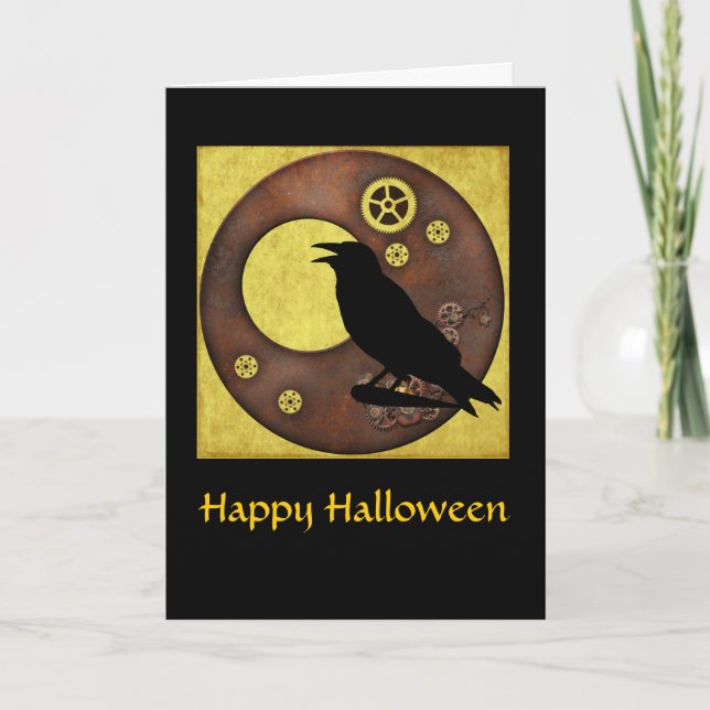 Steampunk Raven Halloween Greeting Card Kort (Framsida)