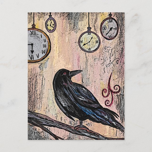 Steampunk Raven med Clocks Vykort (Framsida)