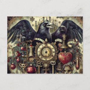 Steampunk Raven Poe Surreal Collage Vykort