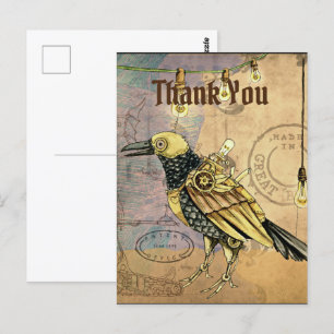Steampunk Raven Tack Vykort