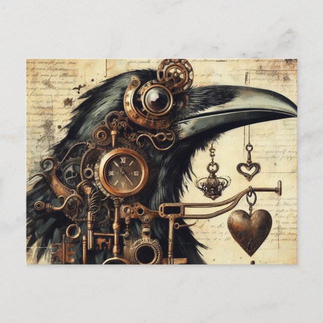 Steampunk Raven Vykort (Framsida)