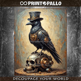 Steampunk raven with top hat and skull - 