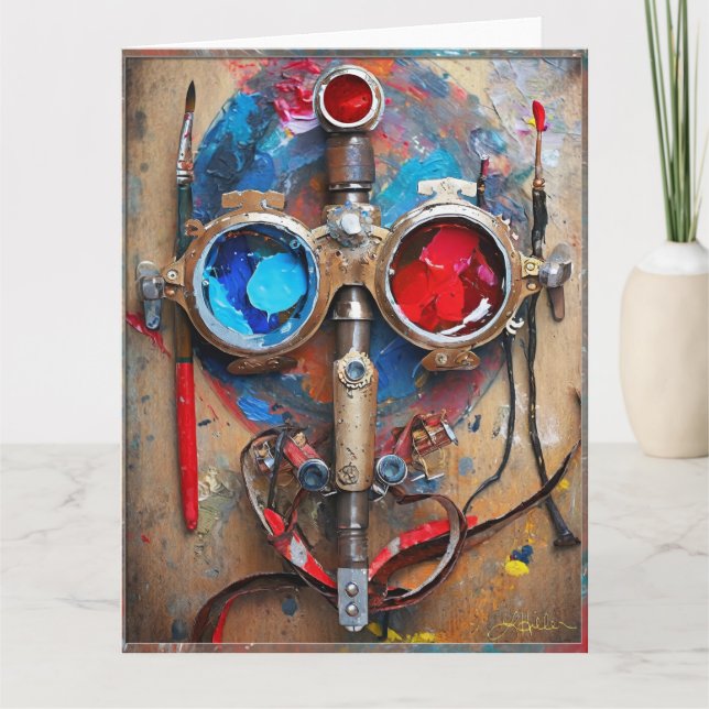 Steampunk Red Blue Goggles Graffiti Kort (Framsida)