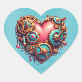 Steampunk Red Blue och Guld Heart Hjärtformat Klistermärke