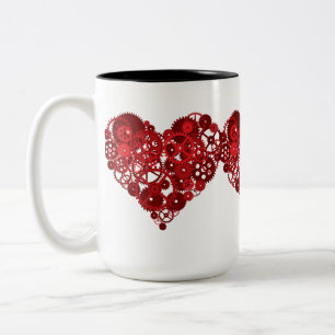 Steampunk Red Gears Heart Två-Tonad Mugg