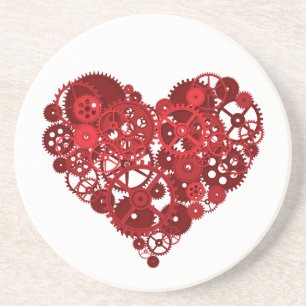 Steampunk Red Gears Heart Underlägg Sandsten