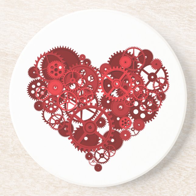 Steampunk Red Gears Heart Underlägg Sandsten (Framsidan)