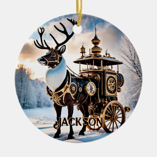 Steampunk Reindeer Julgransprydnad Keramik (Framsidan)
