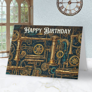 Steampunk Retro Metallkugghjul Glatt Födelsedag Kort