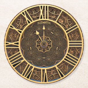 Steampunk Retro-Vintage, rolig Art Deco-klocka Underlägg Papper Rund