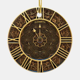 Steampunk Retro Vintage Rusty Art Deco Clock Julgransprydnad Keramik