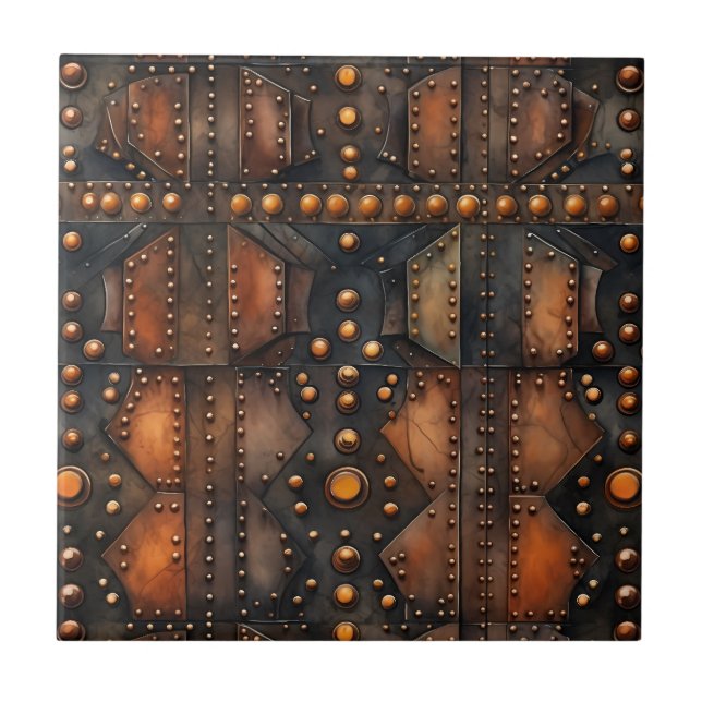 Steampunk Riveted Metall Tile Kakelplatta (Framsidan)