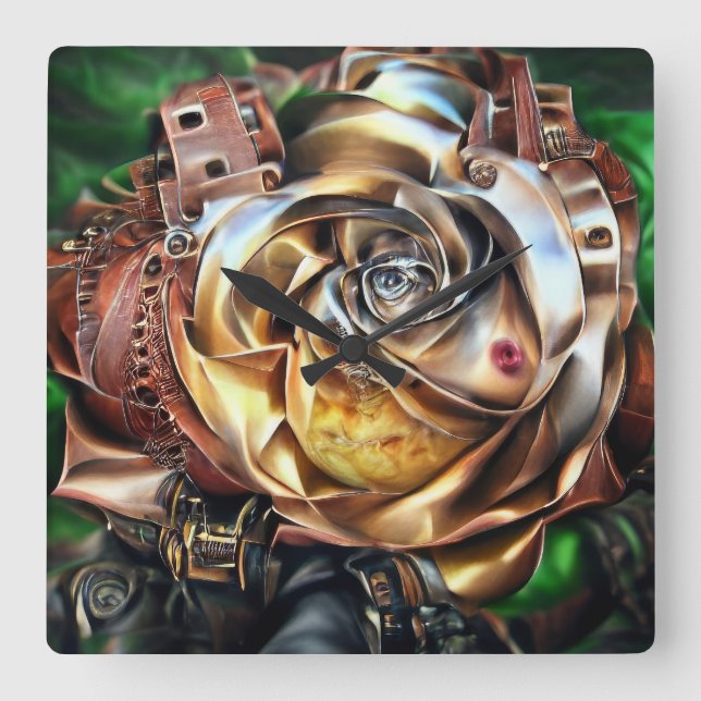 Steampunk Ro med Surreal Ansikte - Mekaniskt golv Fyrkantig Klocka (Framsida)