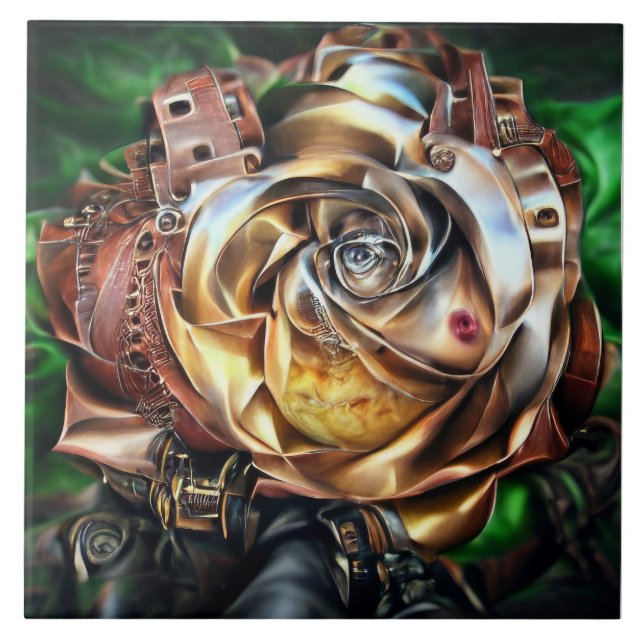 Steampunk Ro med Surreal Ansikte - Mekaniskt golv Kakelplatta (Framsidan)