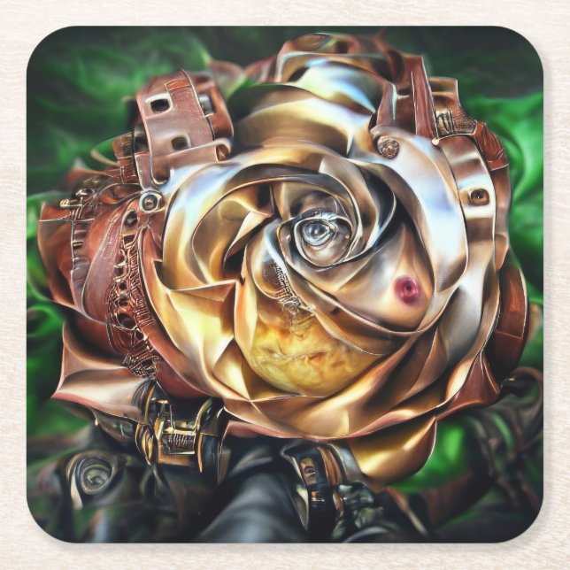 Steampunk Ro med Surreal Ansikte - Mekaniskt golv Underlägg Papper Kvadrat (Framsidan)