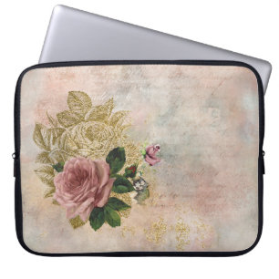 Steampunk Ro sofistikerad Rosa och Guld Laptop Fodral