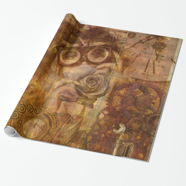 Steampunk Ro Wrapping Papper Presentpapper (Utrullad)