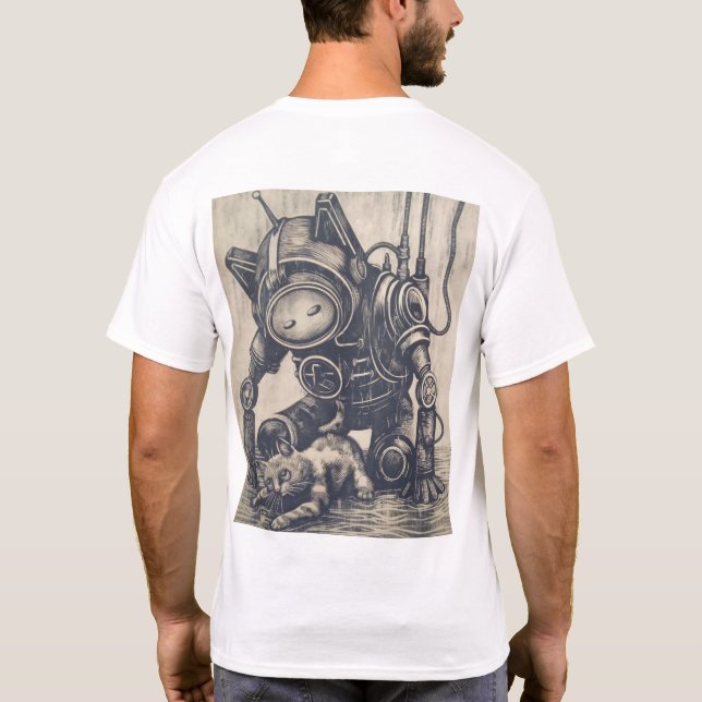 Steampunk Robot Linocut T-Shirt (Baksida)
