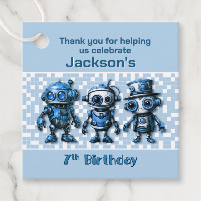 Steampunk Robot Theme 7:e Birthday Tack Gåvor Etiketter (Framsida)