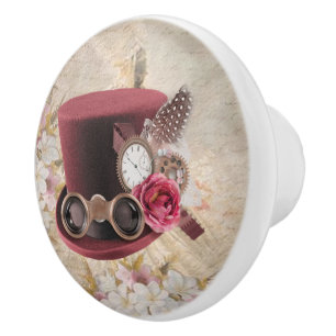 Steampunk Romantic Hat W/Watch & Feathers Knopp