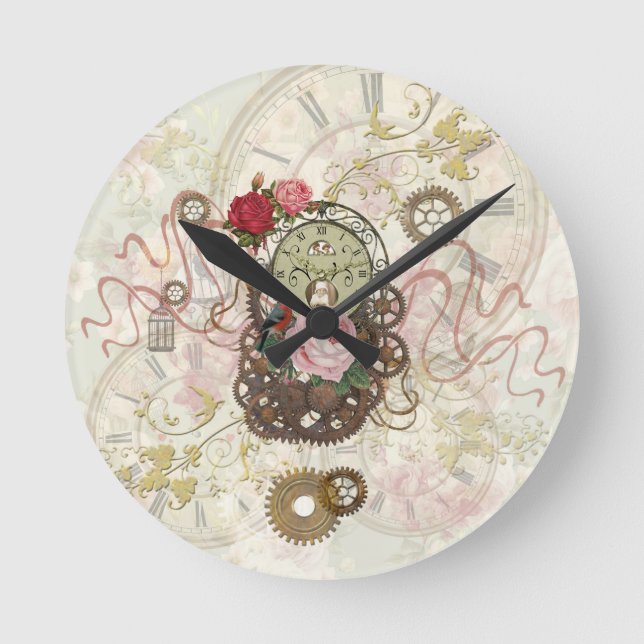 Steampunk Romantik Rund Klocka (Framsida)