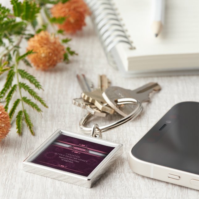 Steampunk, rosa hjärta med Monogram-namnskylt Fyrkantig Silverfärgad Nyckelring (Sidan)