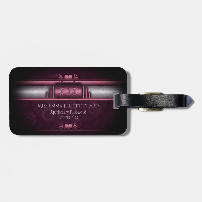 Steampunk, rosa hjärtan på växlar med Monogram Bagagebricka (Baksida Vågrät)