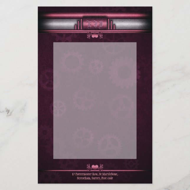Steampunk, rosa hjärtan på växlar, Monogram Brevpapper (Framsida)