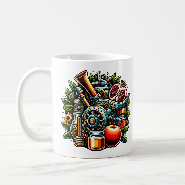 Steampunk Rosh Hashanah Kaffemugg (Vänster)